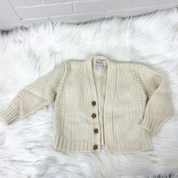 Vintage Unisex Kids Spurs Cream Knit Cardigan Sweater - Picture 1 of 9
